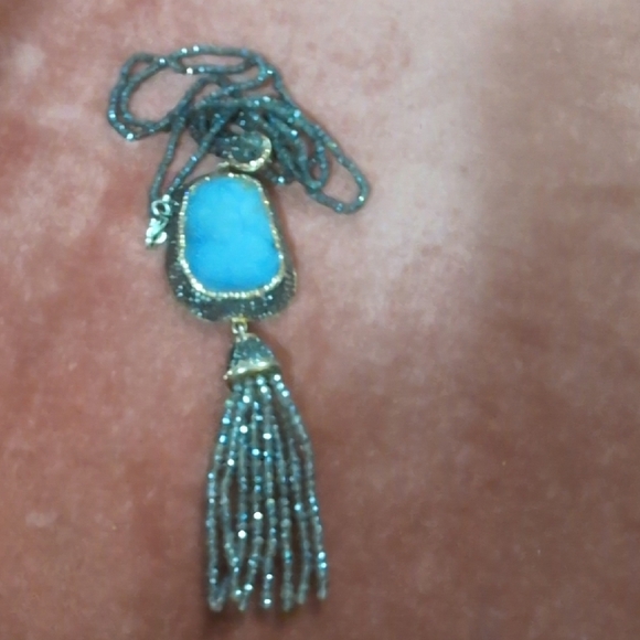 Turkish Blue Druzy Pendant Necklace - Picture 5 of 5